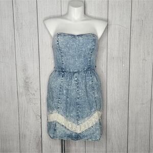 Flying Tomato Acid Wash Print Strapless Open Back Mini Dress, size Large